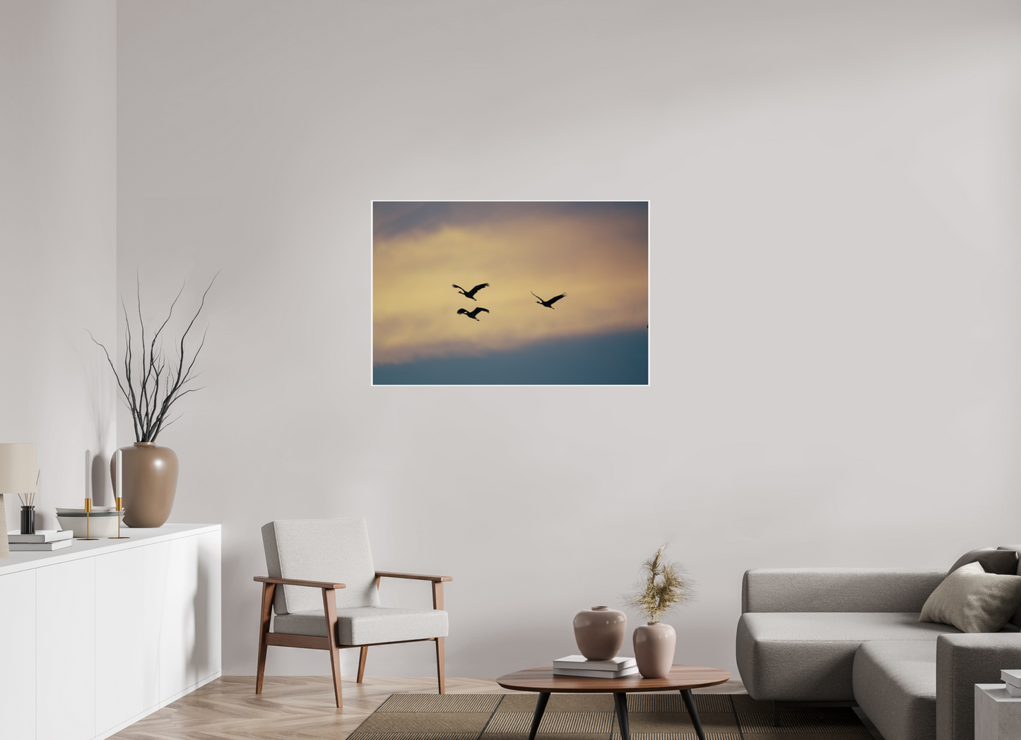 45 x 30″, Glossy Print Sandhill Cranes in a Painted Sky