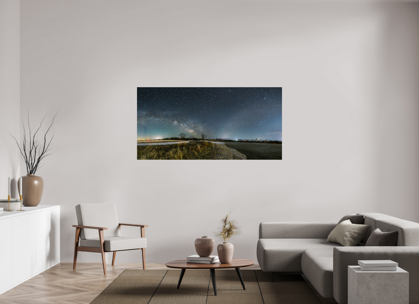 70 x 35″, Crystal Pearl Paper Two Galaxies on One Night Sky