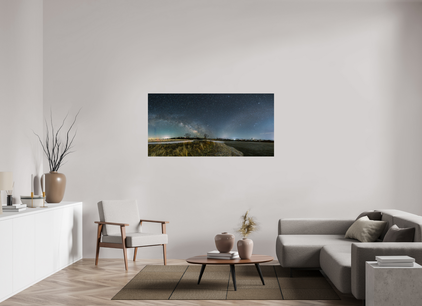 62 x 31″, Crystal Pearl Paper Two Galaxies on One Night Sky