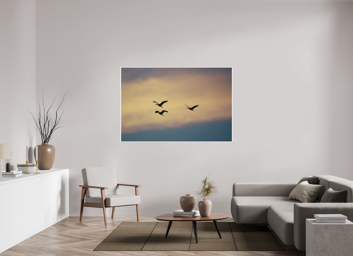 66 x 44″, Matte Print Sandhill Cranes in a Painted Sky