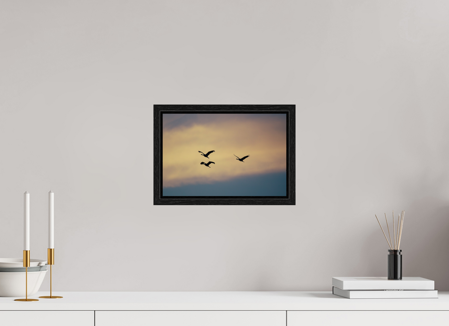 12 x 8″, Floater Frame Sandhill Cranes in a Painted Sky