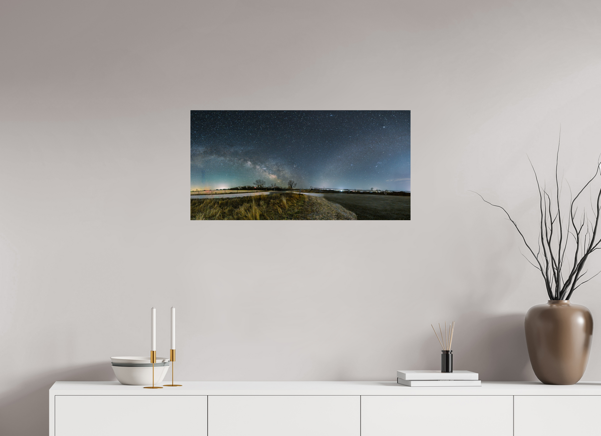 32 x 16″, Crystal Pearl Paper Two Galaxies on One Night Sky