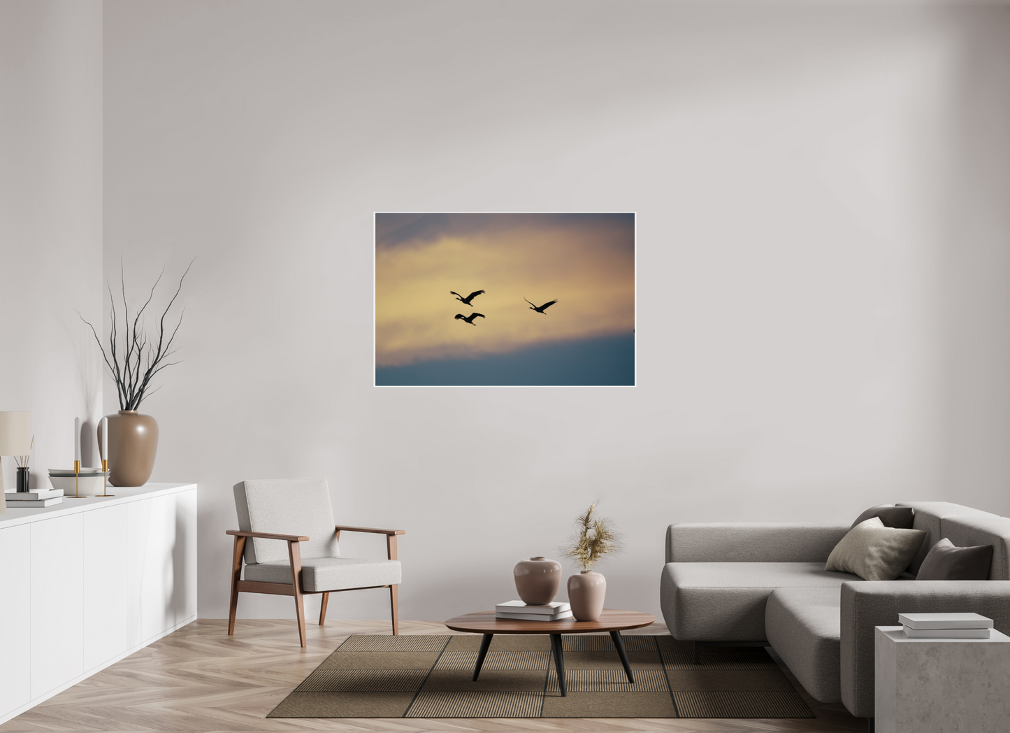 54 x 36″, Glossy Print Sandhill Cranes in a Painted Sky