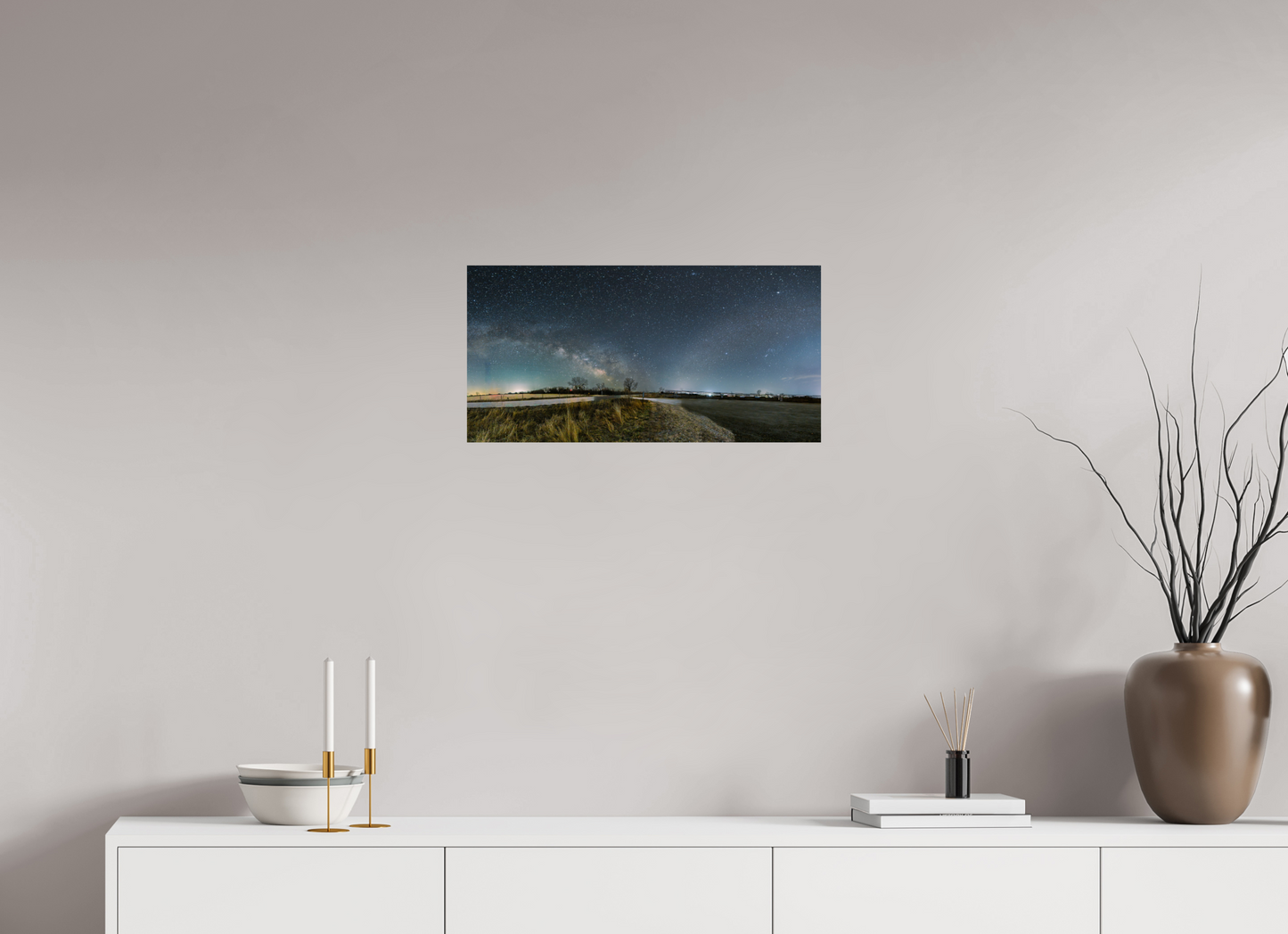 24 x 12″, Crystal Pearl Paper Two Galaxies on One Night Sky