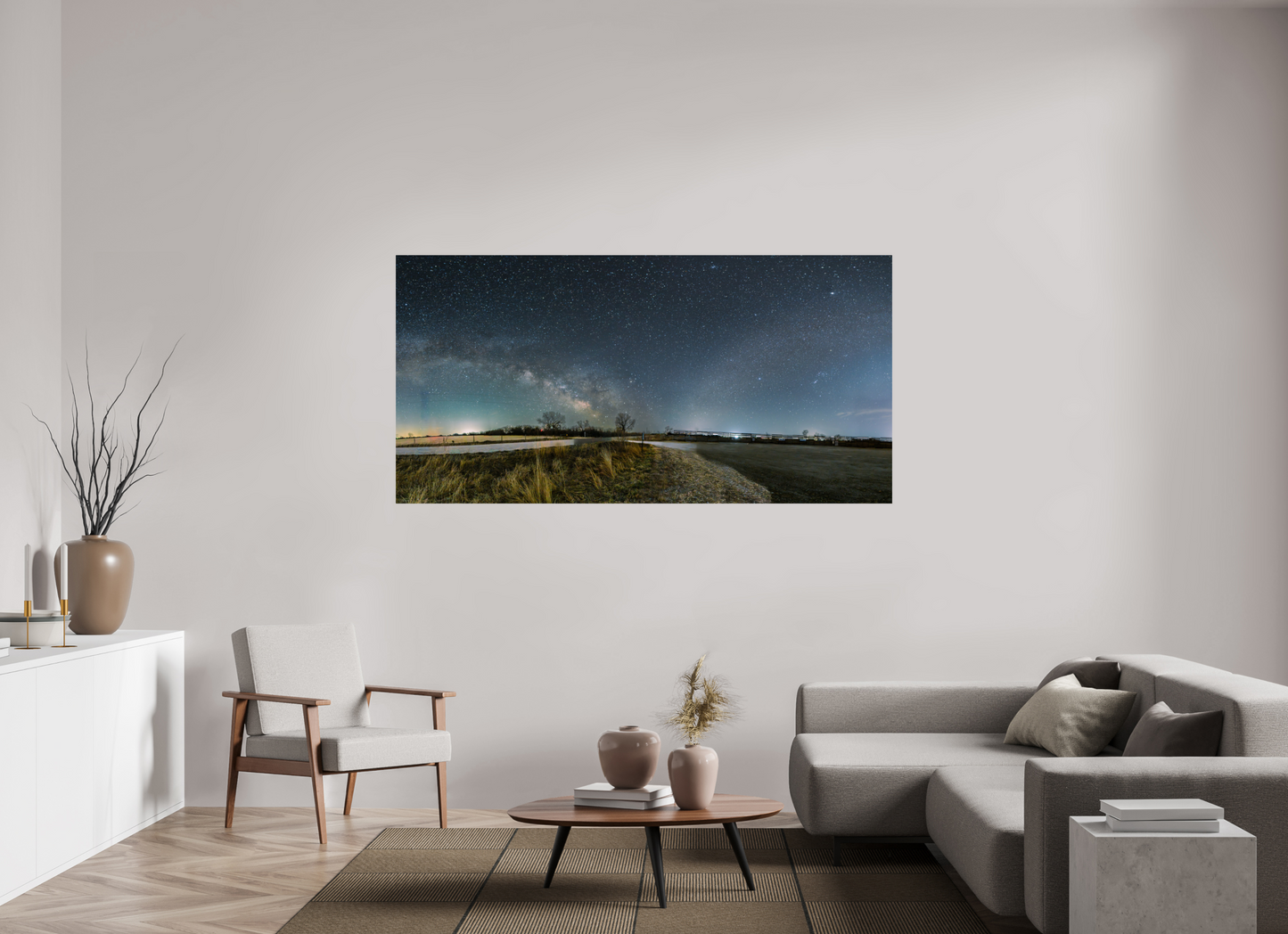 78 x 39″, Crystal Pearl Paper Two Galaxies on One Night Sky